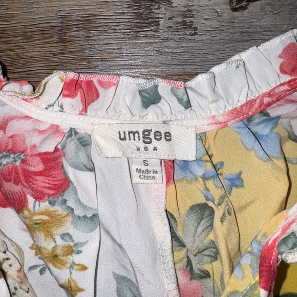 Umgee USA Boho Floral Patchwork Dress Small Ruffle Neck - Picture 2 of 8
